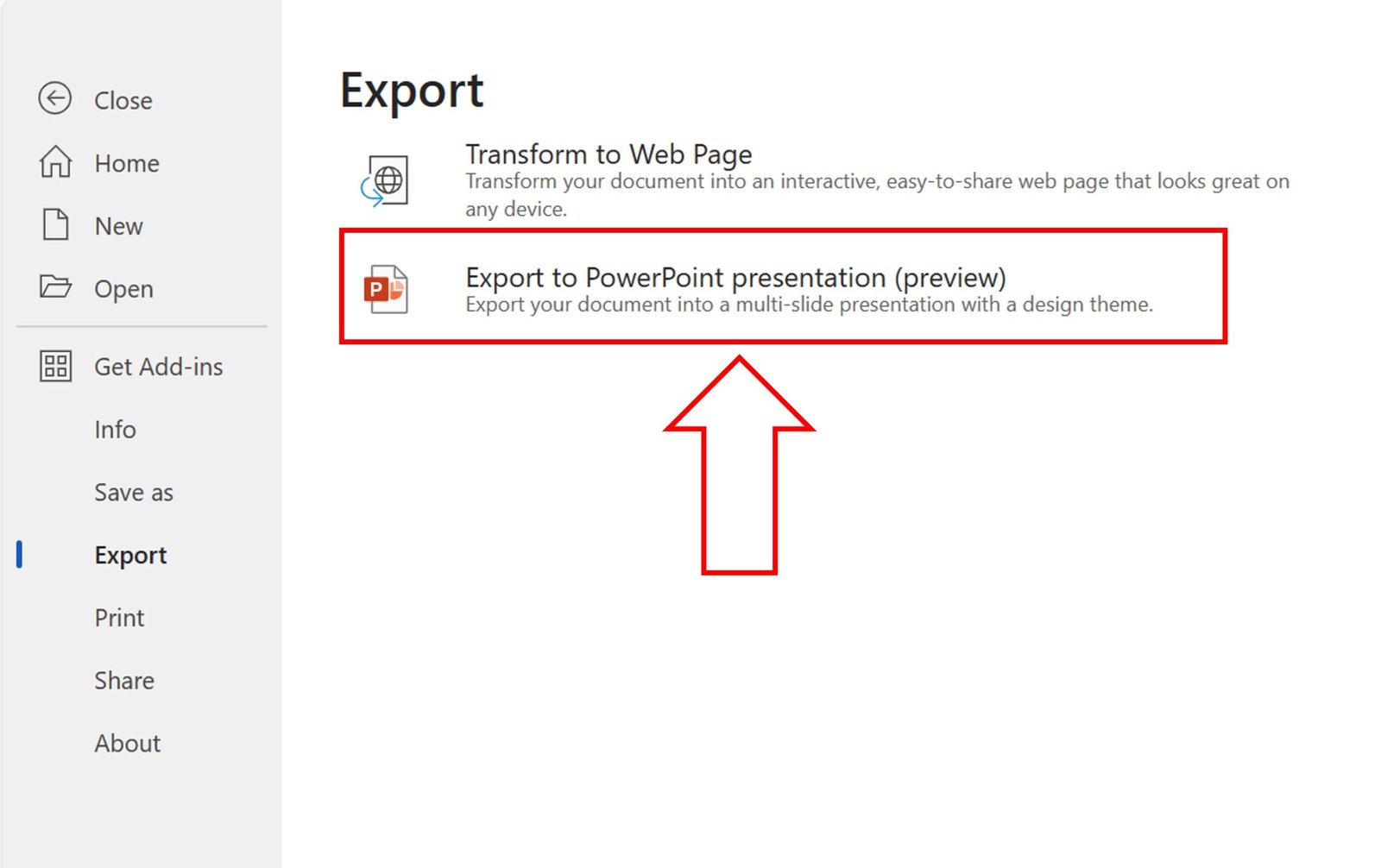 Export to PowerPoint presentation (preview)