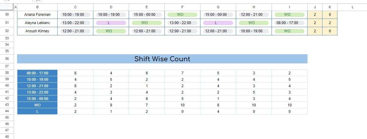 Shift-Wise Count Section