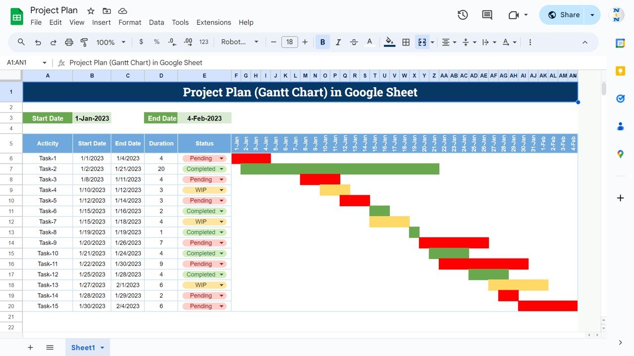 Gantt chart in Google Sheet