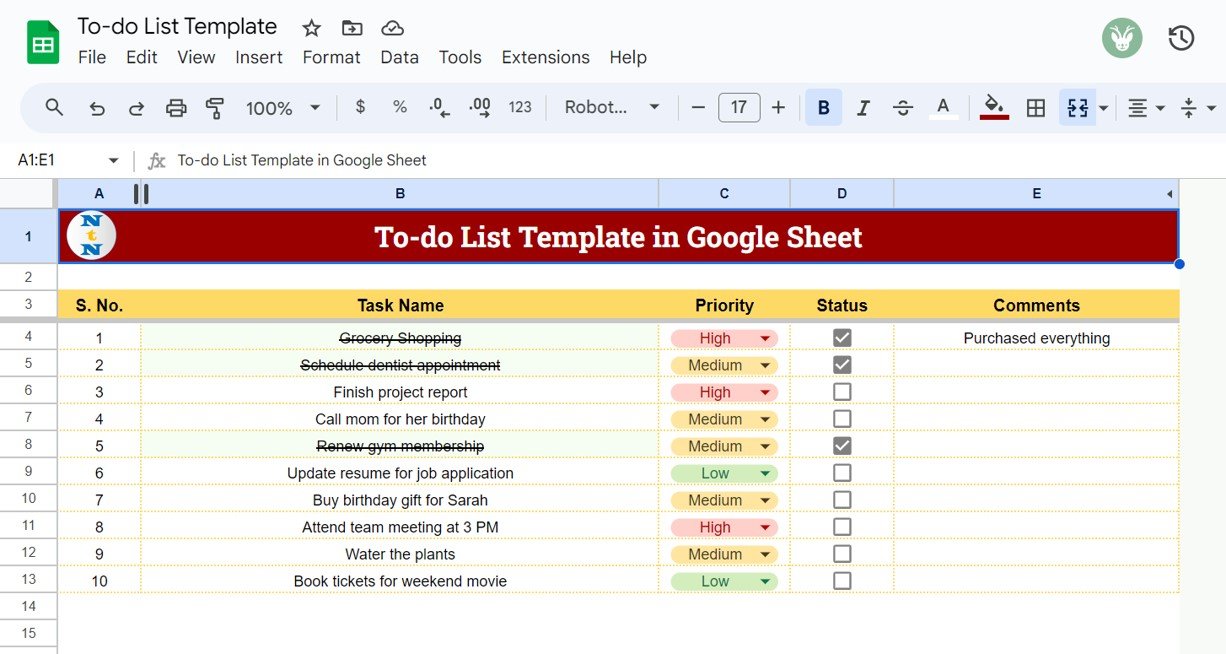 To-Do List in Google Sheet