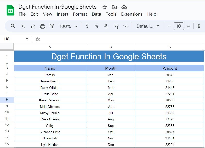 DGET Function in Google Sheets