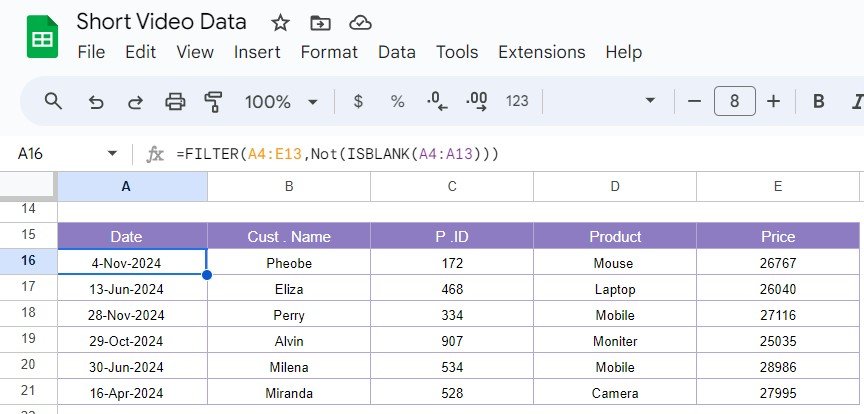 FILTER and ISBLANK Function