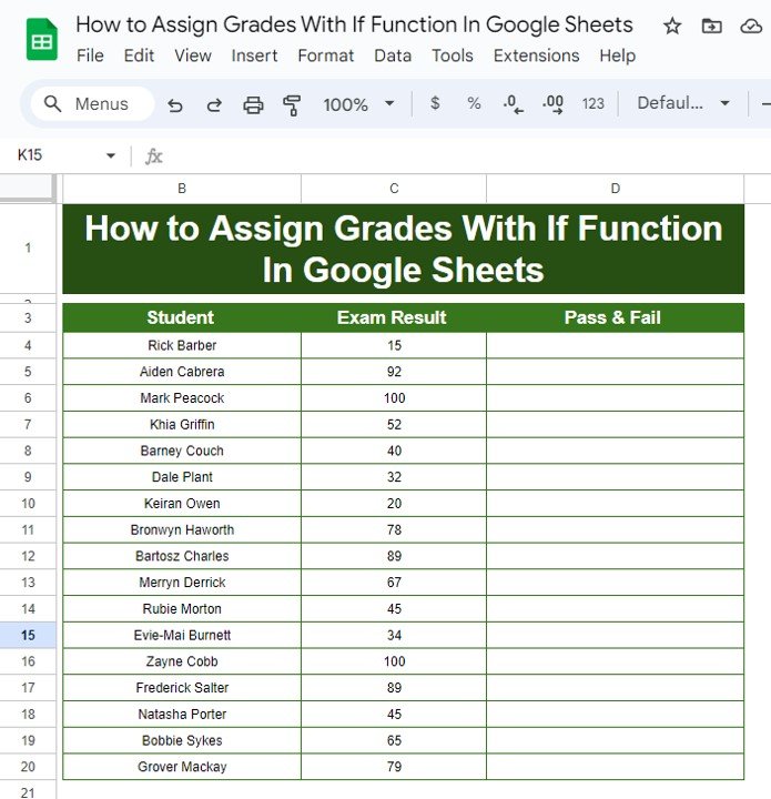 Assign Grades with IF Function in Google Sheets