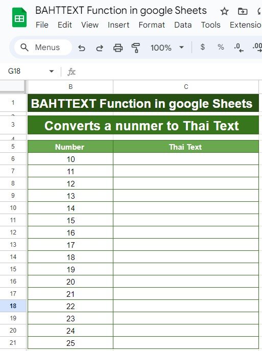 BAHTTEXT Function in Google Sheet