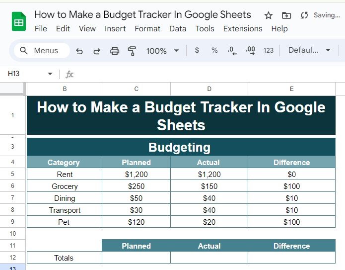 Budget Tracker in Google Sheets