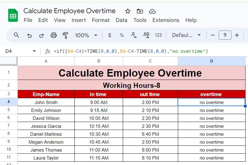 Calculate Employee Overtime