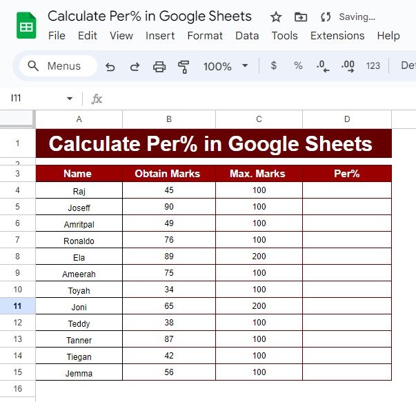 Calculate Percentages in Google Sheets