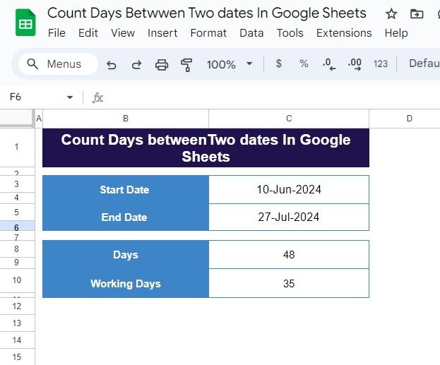 Count Days Between Two Dates in Google Sheets 