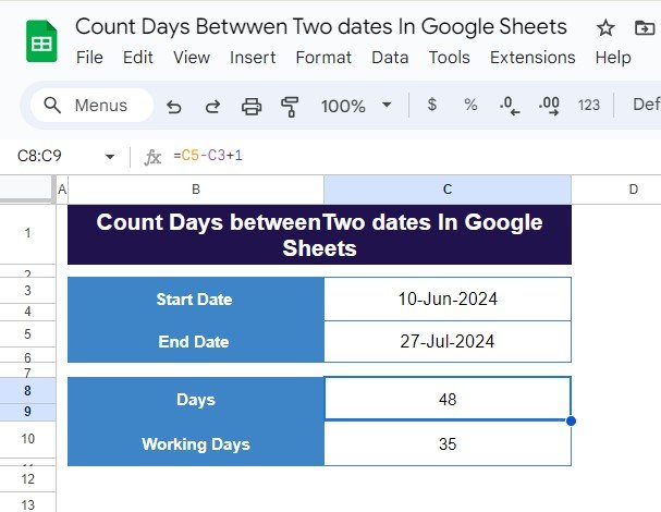 Count Days Between Two Dates in Google Sheets 