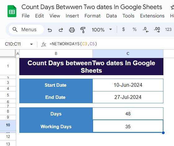 Count Days Between Two Dates in Google Sheets 