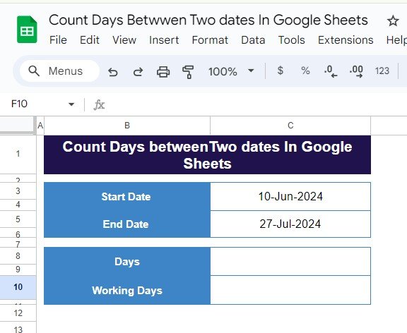 Count Days Between Two Dates in Google Sheets 