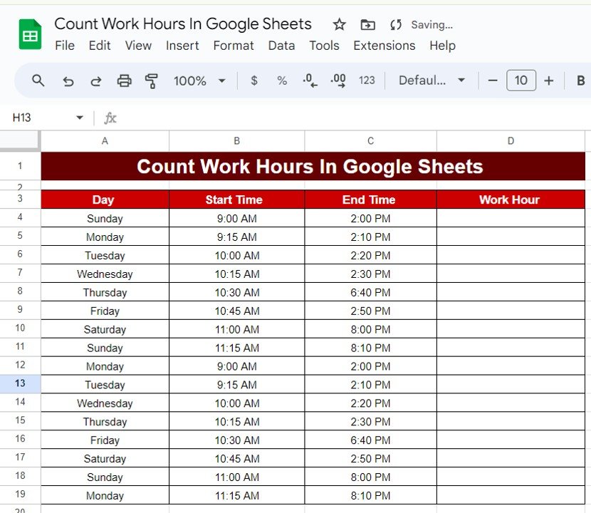 Count Work Hours in Google Sheets