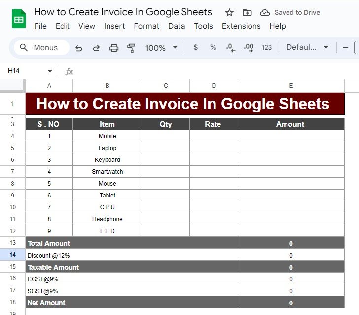 Create an Invoice in Google Sheets