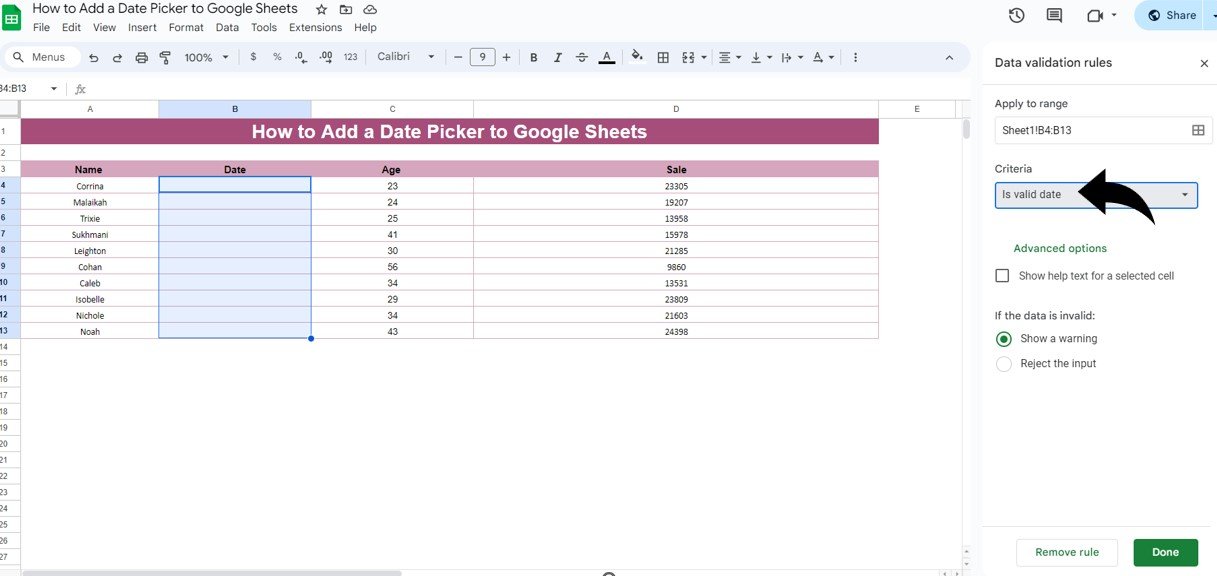 Date Picker to Google Sheets