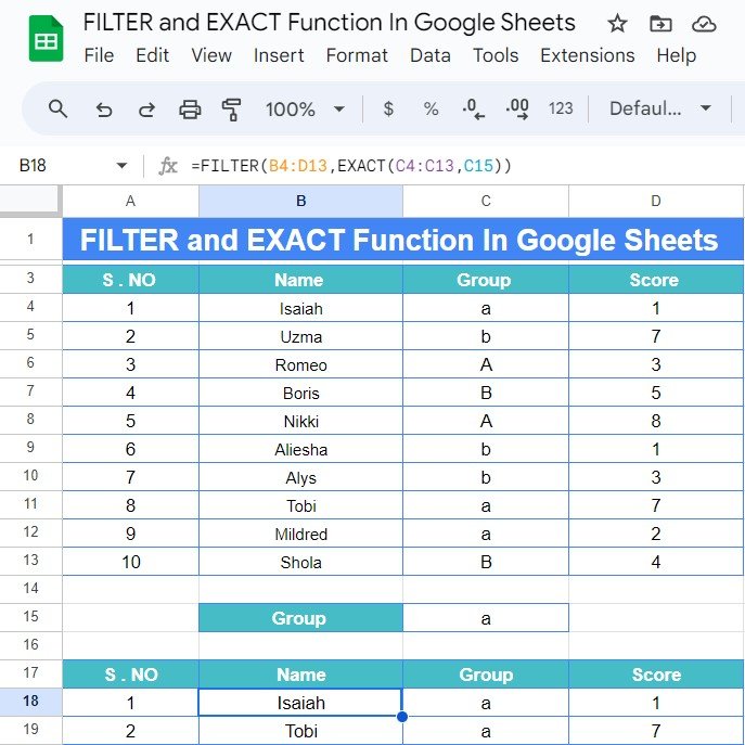 FILTER and EXACT Functions