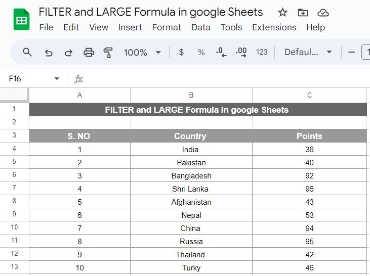 FILTER and LARGE Formula