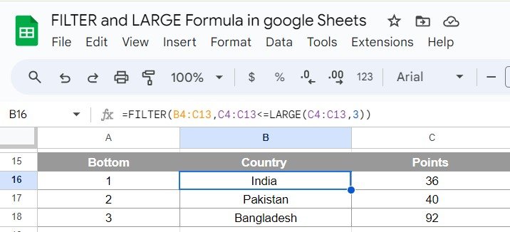 FILTER and LARGE Formula