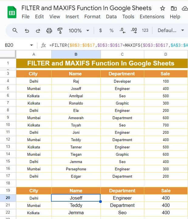 FILTER and MAXIFS Function