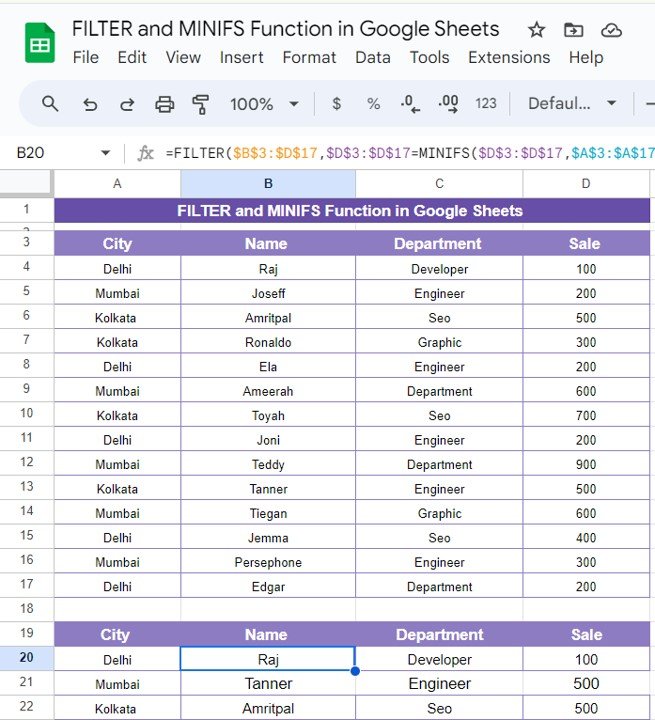 FILTER and MINIFS Functions