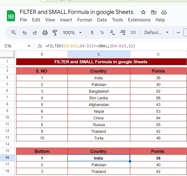 FILTER and SMALL Functions