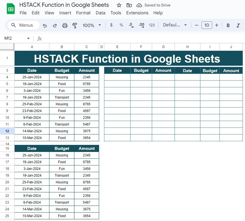  HSTACK Function in Google Sheets