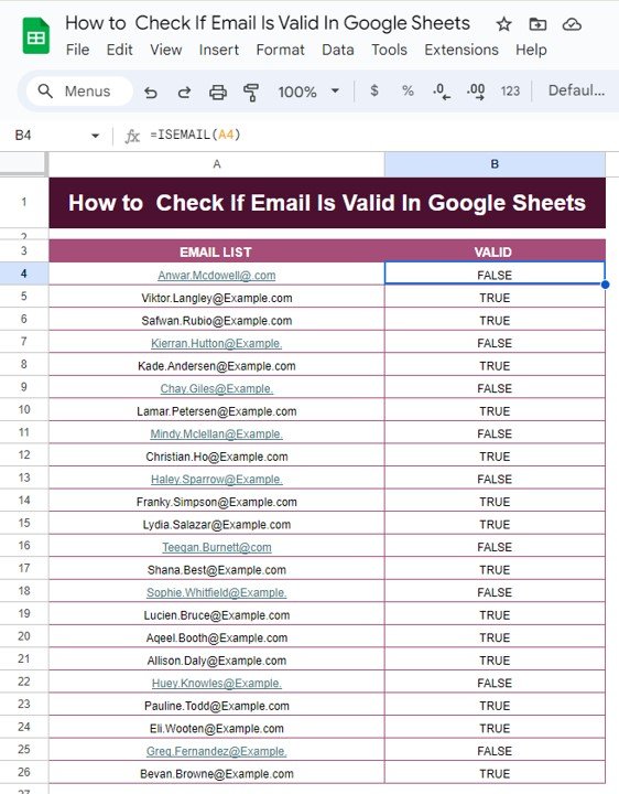 How to Check If Email Is Valid in Google Sheets