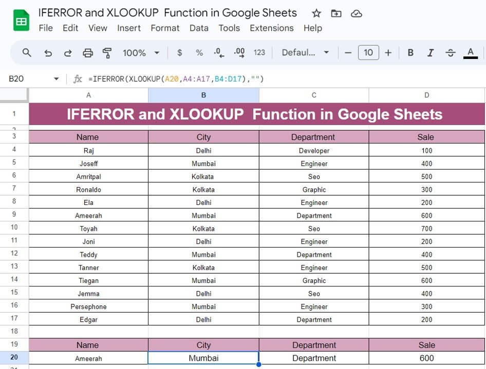 IFERROR and XLOOKUP Function