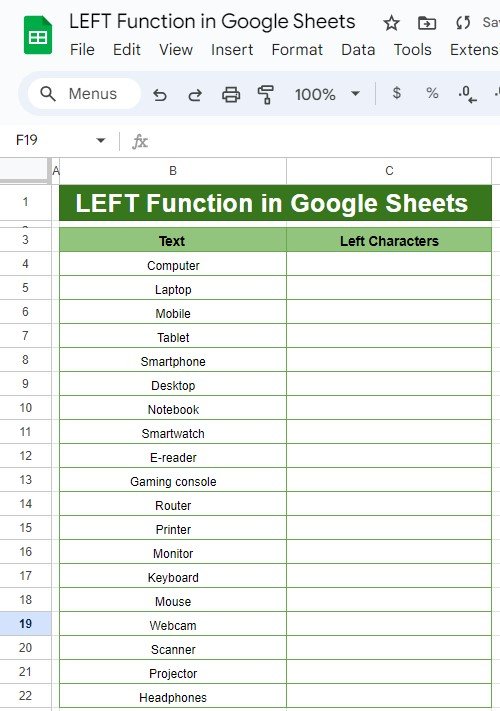 LEFT Function in Google Sheets