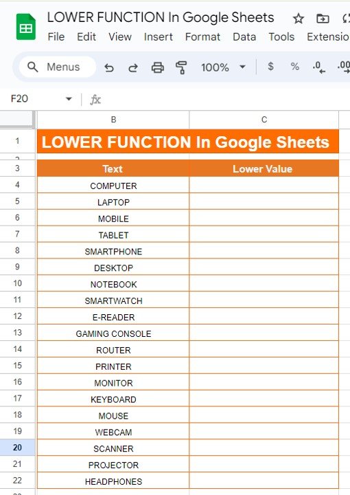 LOWER Function in Google Sheets