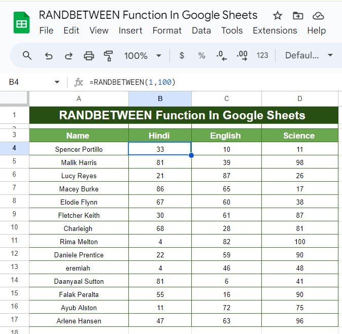 RANDBETWEEN Function 