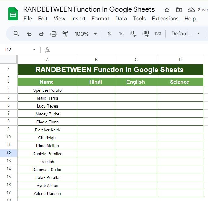 RANDBETWEEN Function 