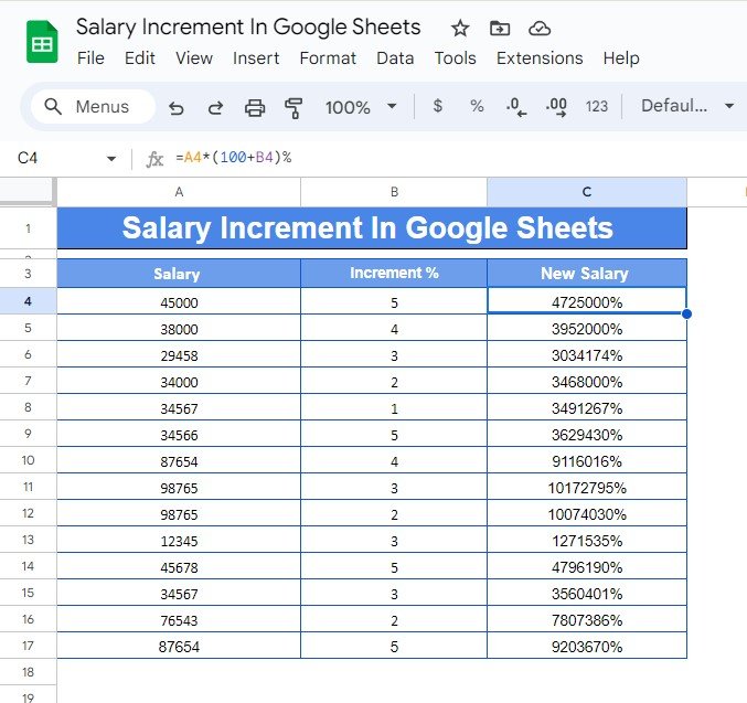 Calculate Salary Increment in Google Sheets