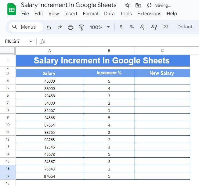 Calculate Salary Increment in Google Sheets