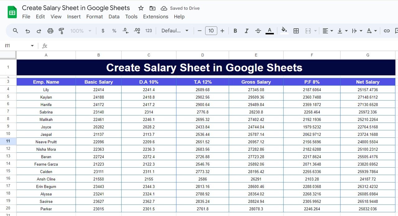 Salary Sheet in Google Sheets