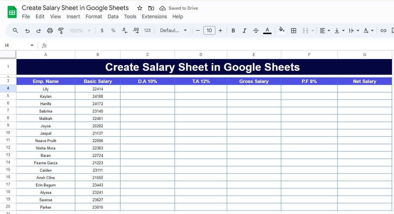 Salary Sheet in Google Sheets