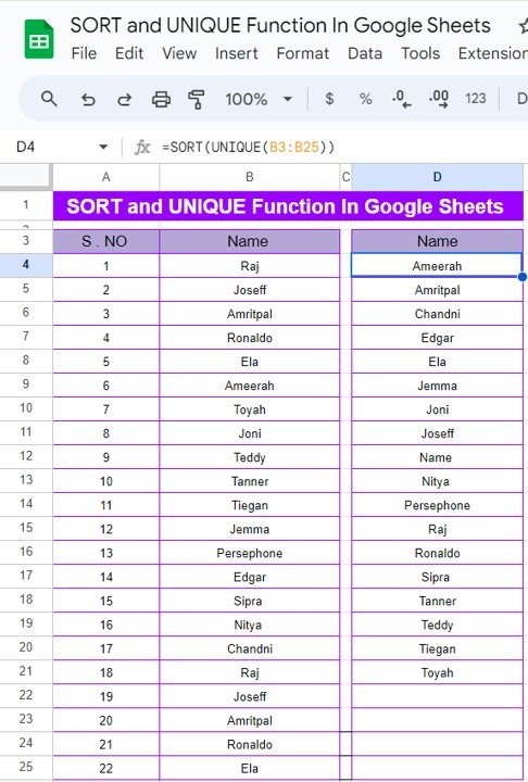 SORT and UNIQUE Functions 