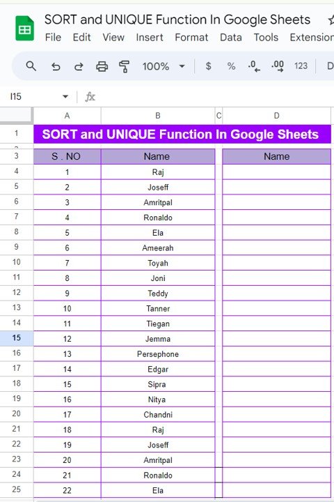 UNIQUE Functions in Google Sheets