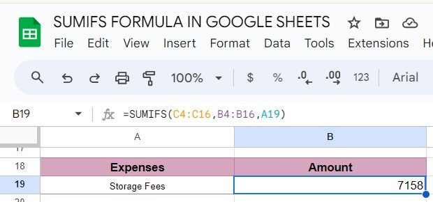 SUMIFS Formula in Google Sheets