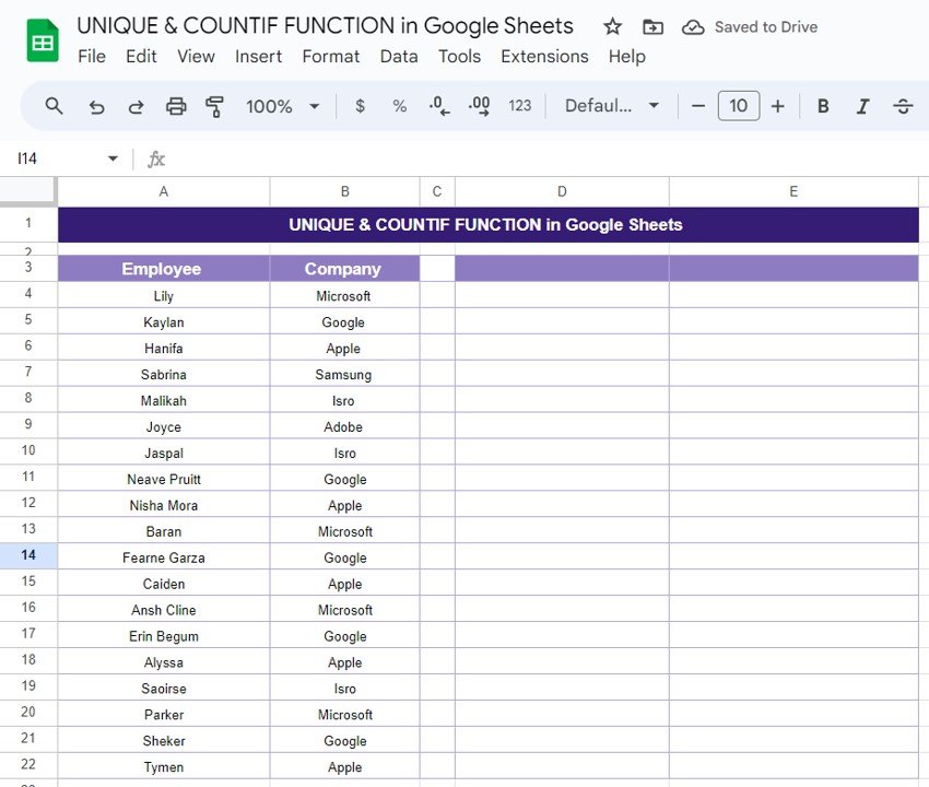 UNIQUE & COUNTIF Functions