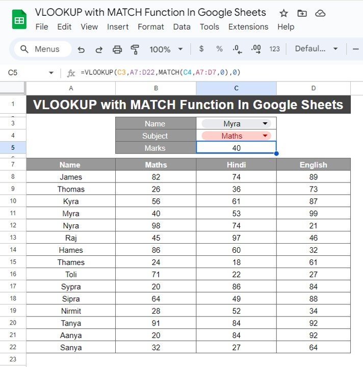 VLOOKUP with MATCH Function