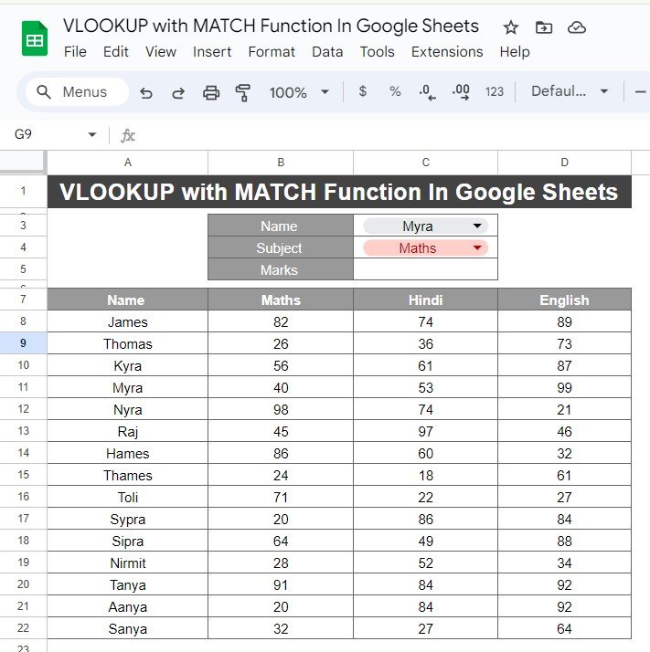 VLOOKUP with MATCH Function