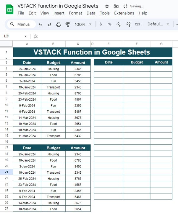 VSTACK Function in Google Sheets