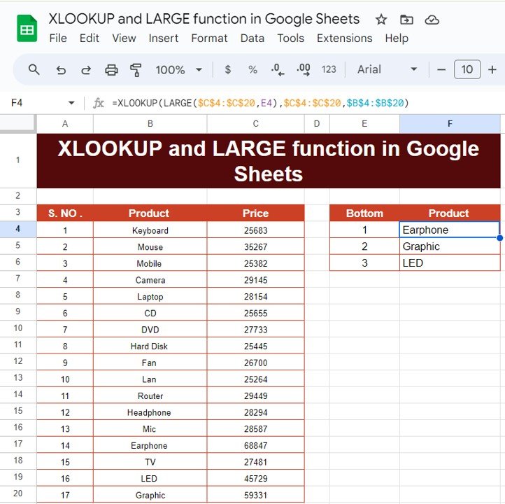 XLOOKUP and LARGE Function