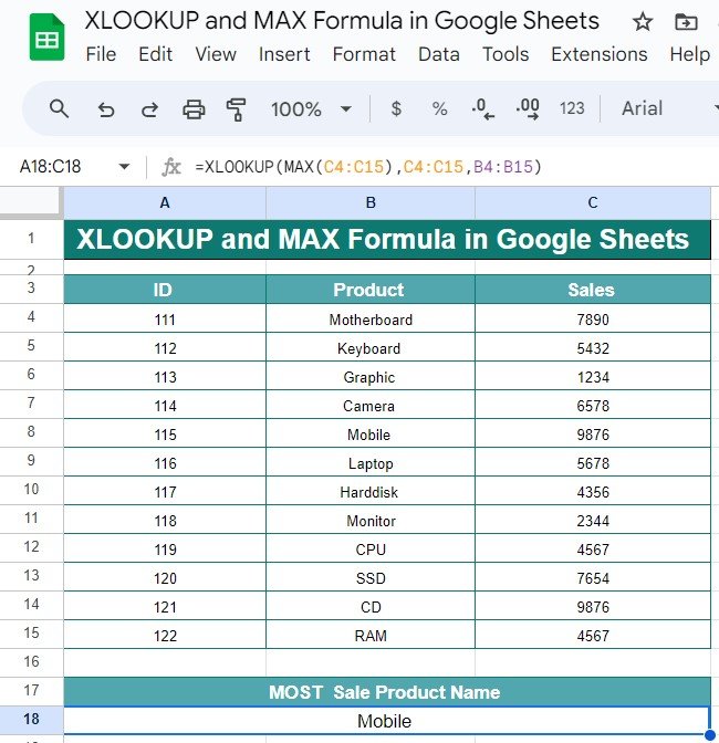 XLOOKUP and MAX Formula