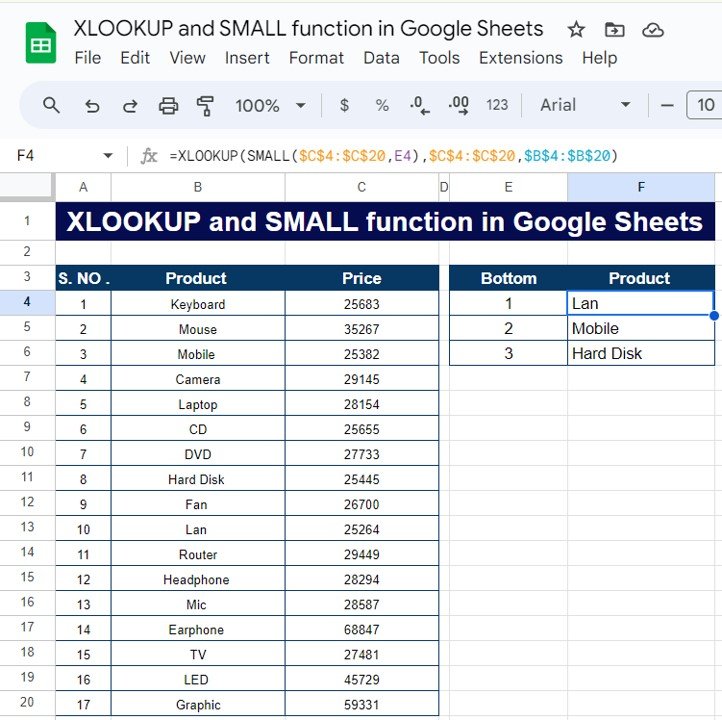 XLOOKUP and SMALL function