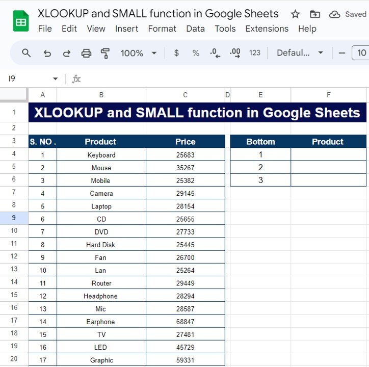 XLOOKUP and SMALL function