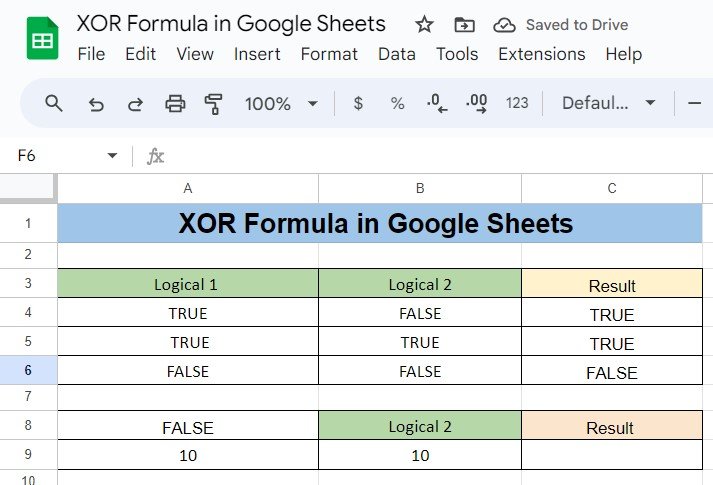 XOR Formula in Google Sheets