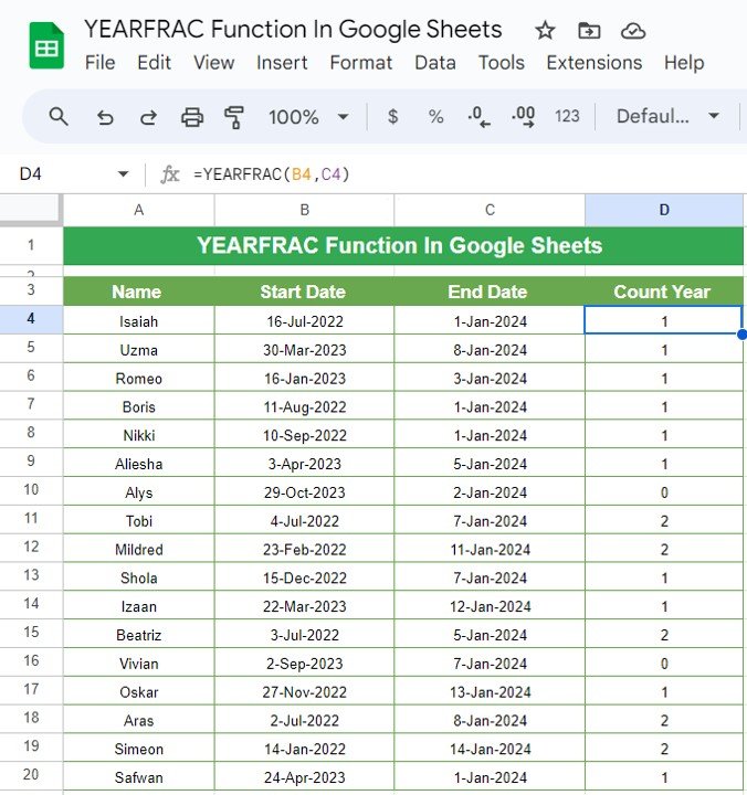 YEARFRAC Function