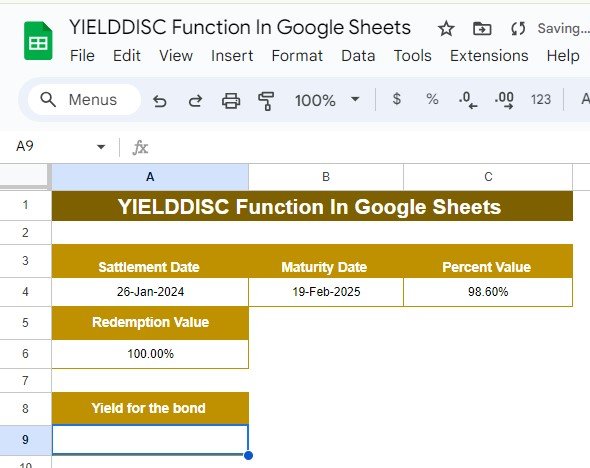  YIELDDISC Function in Google Sheets