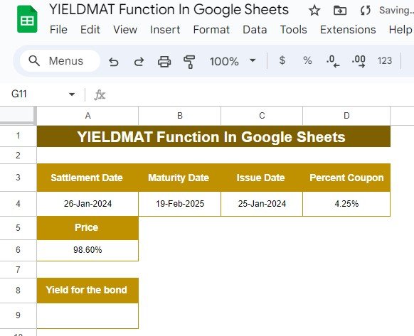 YIELDMAT Function in Google Sheets